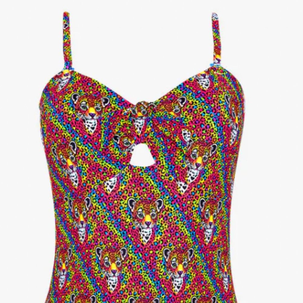 Lisa Frank X Posh Peanut 2X Hunter Women's Knot Front Piece Swimsuit NEW